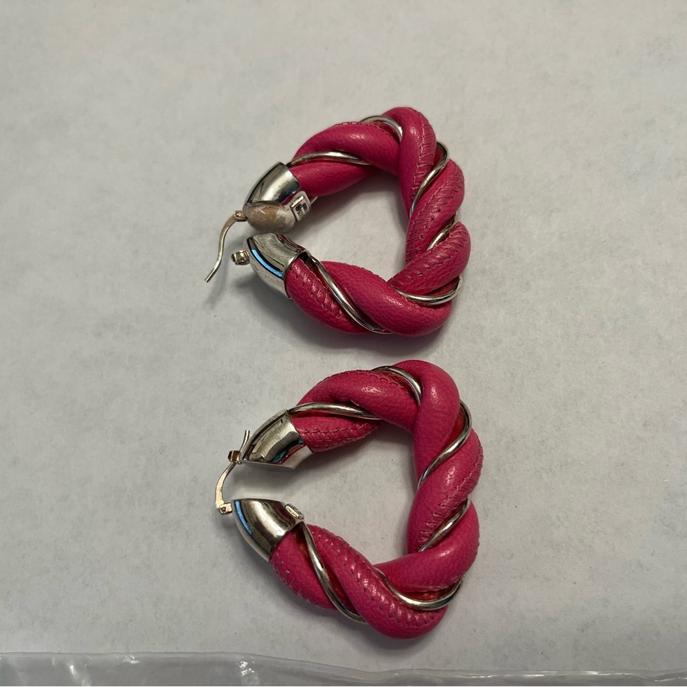 Bottega Veneta Pink and Sterling Silver Twisted Hoop Earrings